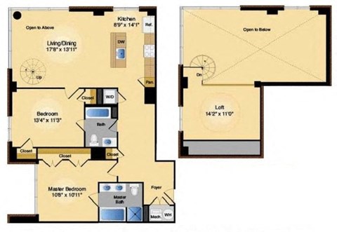Floor plan for 2 beds, 2 baths, 1230 sqft